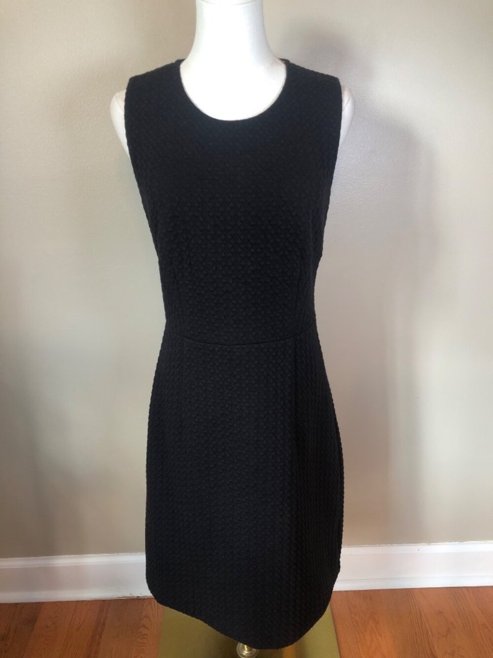 Boden Black Textured Diamond Weave Sleeveless Sheath Shift Dress Size 8L Career
